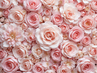 A stunning floral background featuring delicate pink roses and peonies in soft pastel hues. Perfect for romantic designs, wedding invitations, and elegant decorative projects.