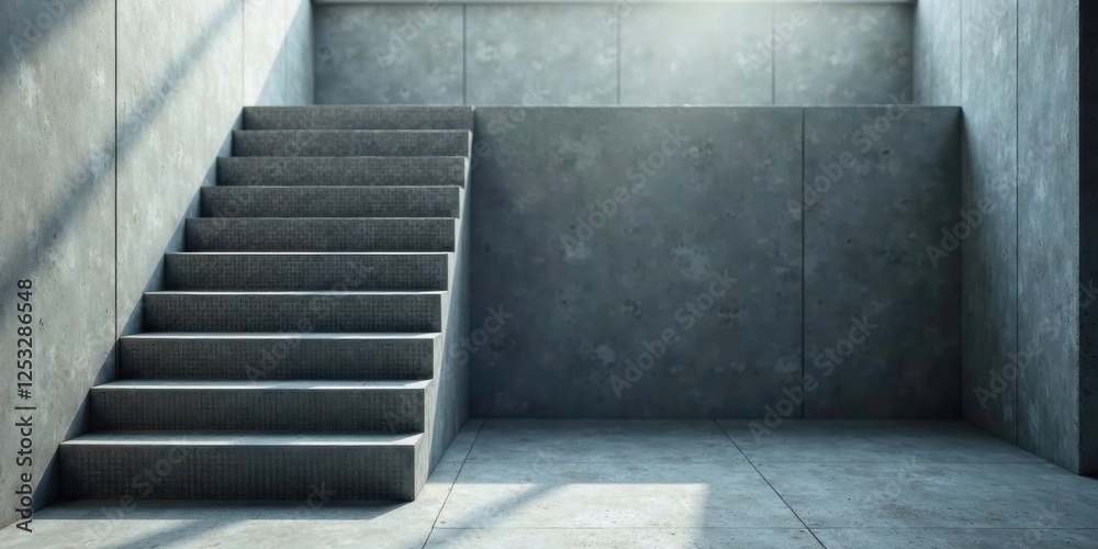 Poster a modern concrete staircase ascending towards sunlight in a minimalist architectural setting