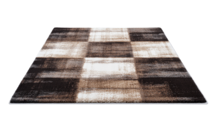 Modern brown and beige checkered rug on transparent background