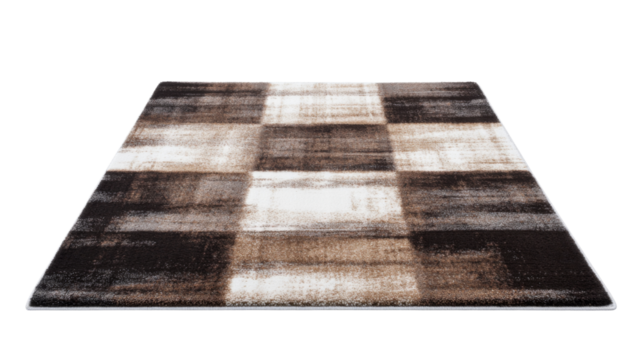 Modern brown and beige checkered rug on transparent background