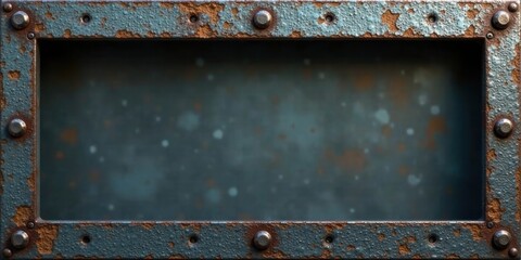 Rustic Steel Frame with Weathered Teal Background, Ideal for Vintage or Industrial Designs
