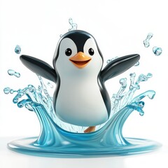 Naklejka premium Playful Penguin Splashing in Water with Joyful Expression