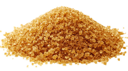 Pile of brown sugar crystals on transparent background
