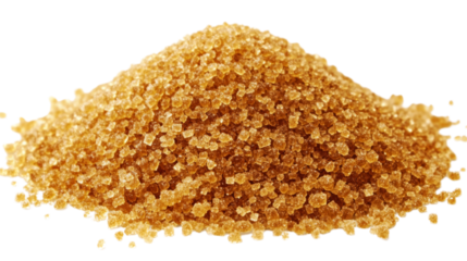 Pile of brown sugar crystals on transparent background