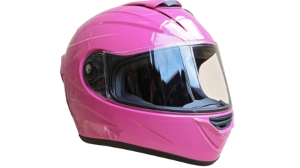 Pink motorcycle helmet isolated on transparent background, protecting and showing style