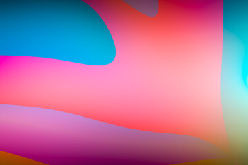 abstract fluid wave background. flying gymnastic figure. gradient pink orange and blue pastel colors, line art, copy space