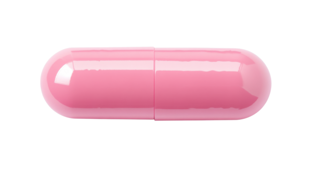 Pink pill capsule isolated on transparent background representing healthcare and medicine