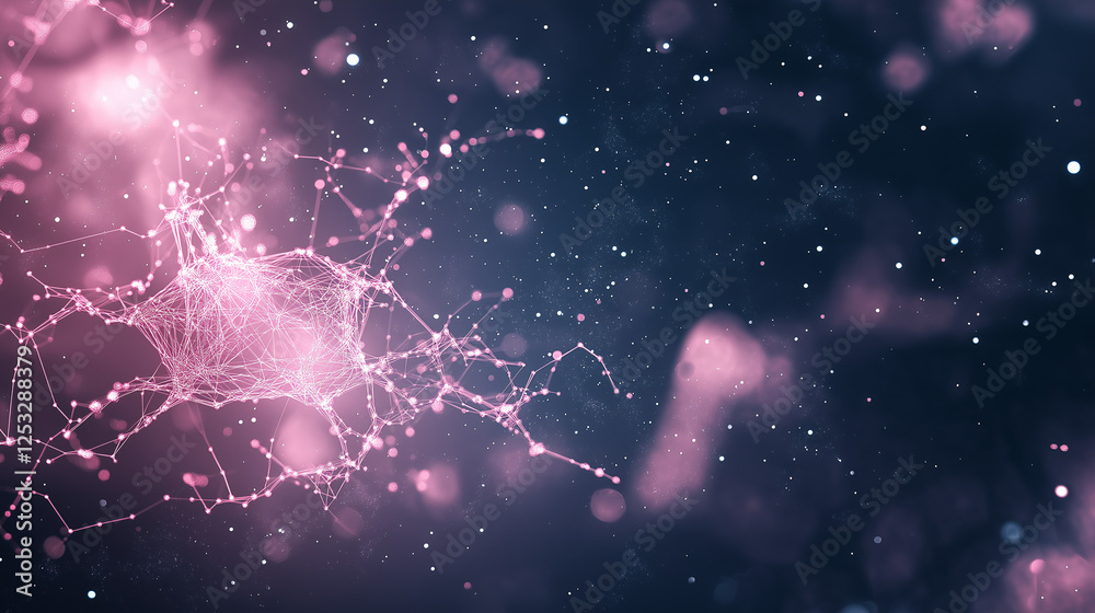 Poster cosmic neural network: an abstract, artistic representation of a neural network, glowing with pink a
