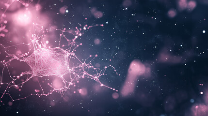 Cosmic Neural Network: An abstract, artistic representation of a neural network, glowing with pink and purple hues against a dark, cosmic backdrop.