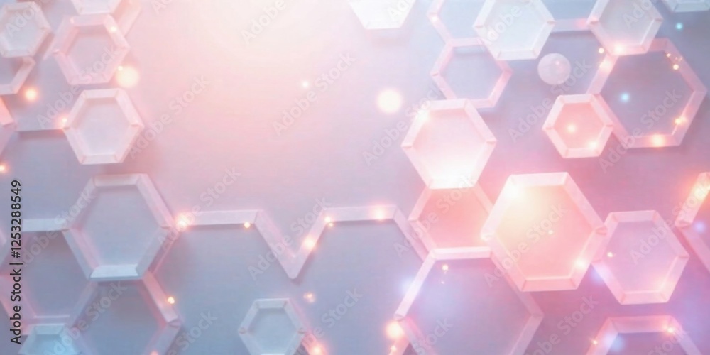 Poster Abstract Hexagon Pattern with Glowing Lights and Soft Pastel Colors A Modern Design for Technological or Scientific Backgrounds