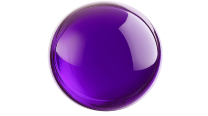Glossy purple sphere reflecting light on transparent background