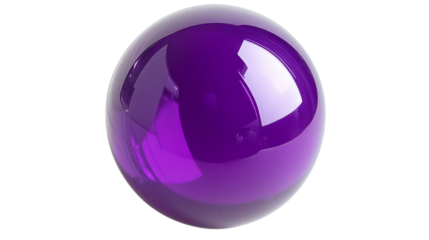 Shiny purple sphere reflecting light on transparent background