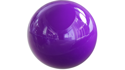 Glossy purple sphere reflecting light on transparent background