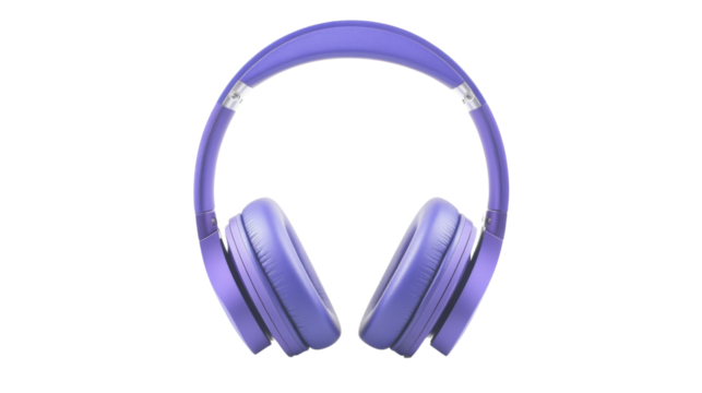 Modern wireless purple headphones isolated on transparent background