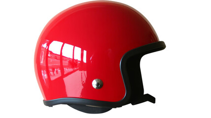 Bright red motorcycle helmet on transparent background