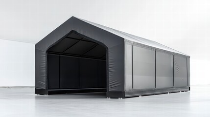 Industrial Structure: A modern industrial structure with a distinctive gabled roof and a contemporary design, evoking a sense of strength and functionality, poised in an innovative scene.