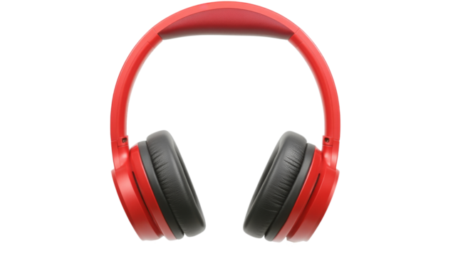 Red wireless headphones isolated on transparent background