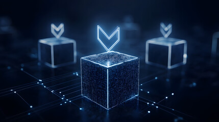 Blockchain voting booth with transparent data flow, symbolizing secure and transparent digital elections in the modern age.
