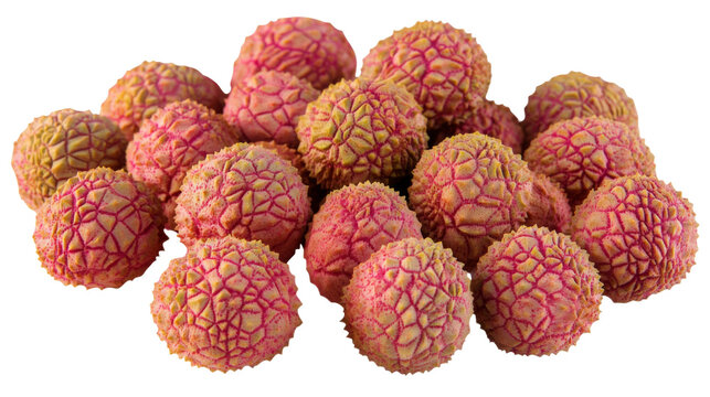 Lychee fruits showing vivid pink and yellow colors on transparent background