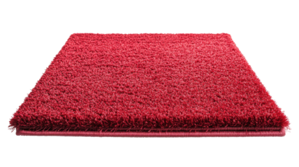 Luxurious red shaggy carpet on transparent background