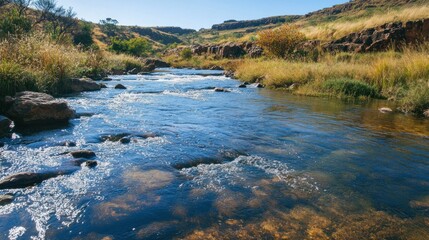 Serene River Flowing Through Rocky Landscape
