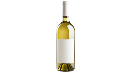 White wine bottle with blank label on transparent background