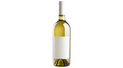 White wine bottle with blank label on transparent background