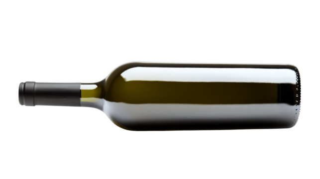 Wine bottle lying down on transparent background