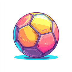 Naklejka premium A vibrant and colorful soccer ball with a unique geometric design, showcasing a blend of bright hues that captures the spirit of play and teamwork. Ideal for sports-related themes.
