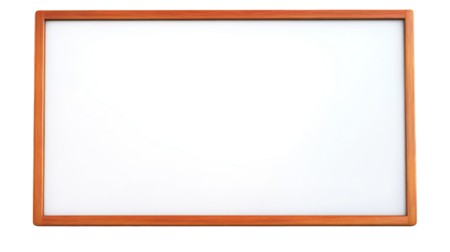 Empty whiteboard with wooden frame on transparent background is ready for writing