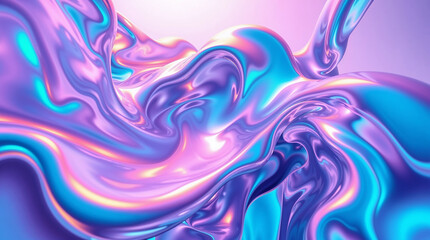 Holographic iridescent colorful abstract flowing liquid metal substance