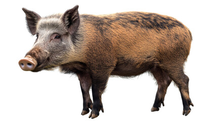 Wild boar standing on transparent background, wildlife animal