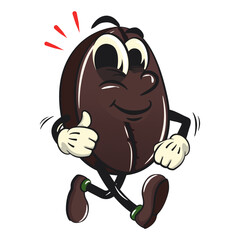 cute coffee beans vektor illustration mascot character walking with thumbs up, work of hand drawn