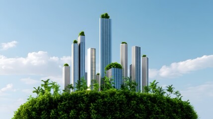 Obraz premium Futuristic Eco-Friendly Skyline with Integrated Green Technology and Clear Skies