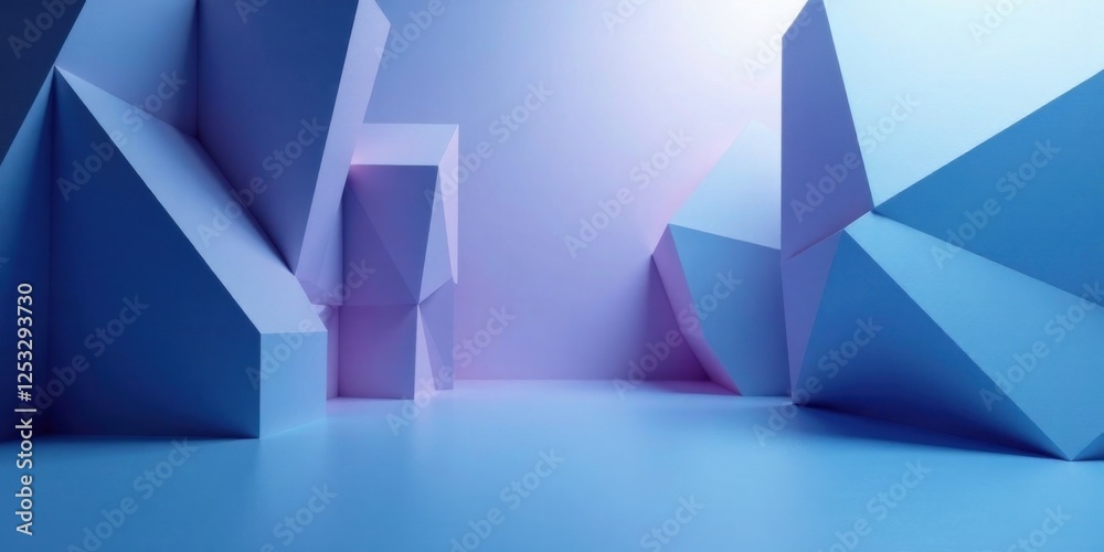Poster abstract low-poly geometric shapes background with soft blue and purple gradient hues