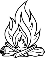 Line Art Illustration of Burning Wood for Coloring Book – Digital Drawing