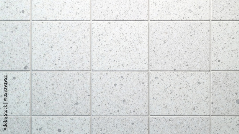 Poster high-resolution image showcasing a seamless pattern of speckled square tiles in a light gray hue, id