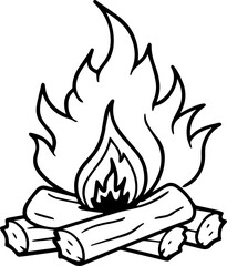 Line Art Illustration of Burning Wood for Coloring Book – Digital Drawing