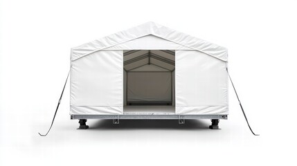 Modern Tent Structure: A modern, minimalist tent structure stands poised, its clean lines and simple design exuding an aura of functionality and adaptability.