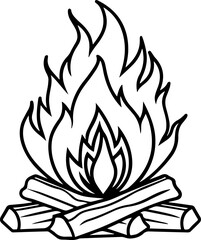 Line Art Illustration of Burning Wood for Coloring Book – Digital Drawing