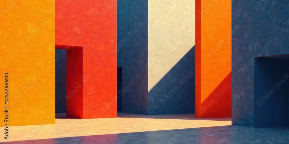 Leinwandbilder abstract architectural composition featuring vivid hues and geometric forms with shadow play