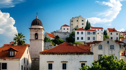Fototapeta premium Picturesque Mediterranean Cityscape with Blend of Historic and Modern Architecture