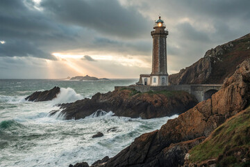 Historic lighthouse on a rocky coast