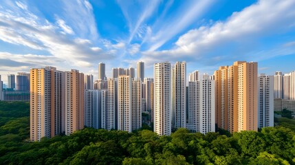 Fototapeta premium Perfectly Aligned High-Rise Skyline with Symmetrical Skyscrapers in an Urban Metropolis