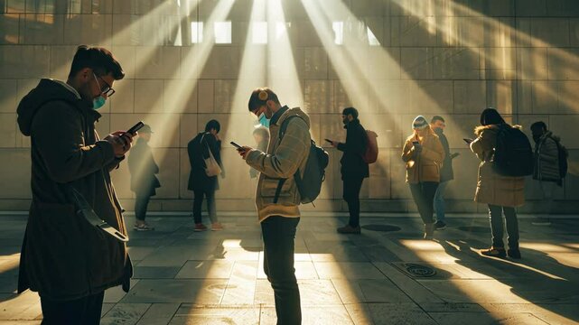 Reality filter: people analyzing headlines on smartphones