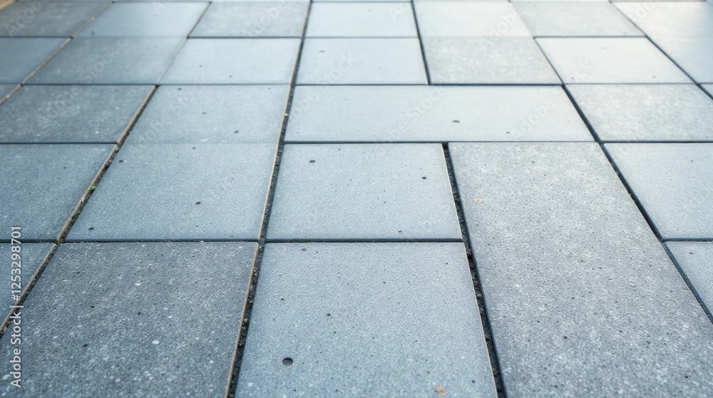 Poster A Perspective View of a Patterned Grey Paver Stone Walkway with Subtle Textural Details and Narrow Separations Between Each Stone
