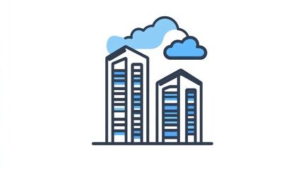 Fototapeta premium City buildings, clouds, urban landscape, simple illustration