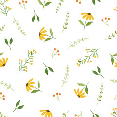 seamless floral pattern. Idea for fabric, tablecloth pattern, wrapping paper, gift paper. Print Ditsy. Motives are scattered randomly. flower pattern background. cute feminine pattern