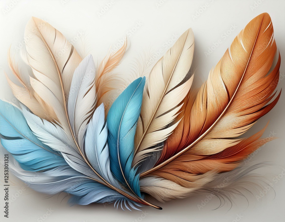 Wall mural feather texture white background generative ai