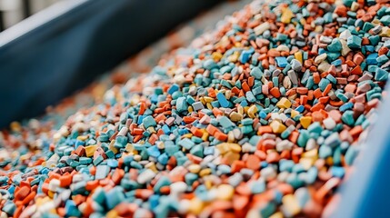 Obraz premium Close-up View of Colorful Recycled Plastic Pellets in Large Containers for Reuse